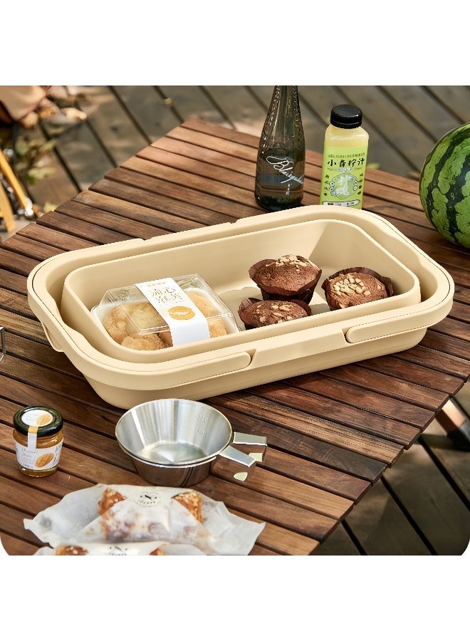 LBMT سلة نزهة قابلة للطي، سلة نزهة محمولة قابلة للطي بمقابض (مع غطاء طاولة)، سلة حديقة قابلة للطي، سلة حصاد قابلة للطي للتخييم والشاطئ والمشي لمسافات طويلة وسلة تخزين لتناول الطعام في الداخل (أبيض حليبي) - Image 3