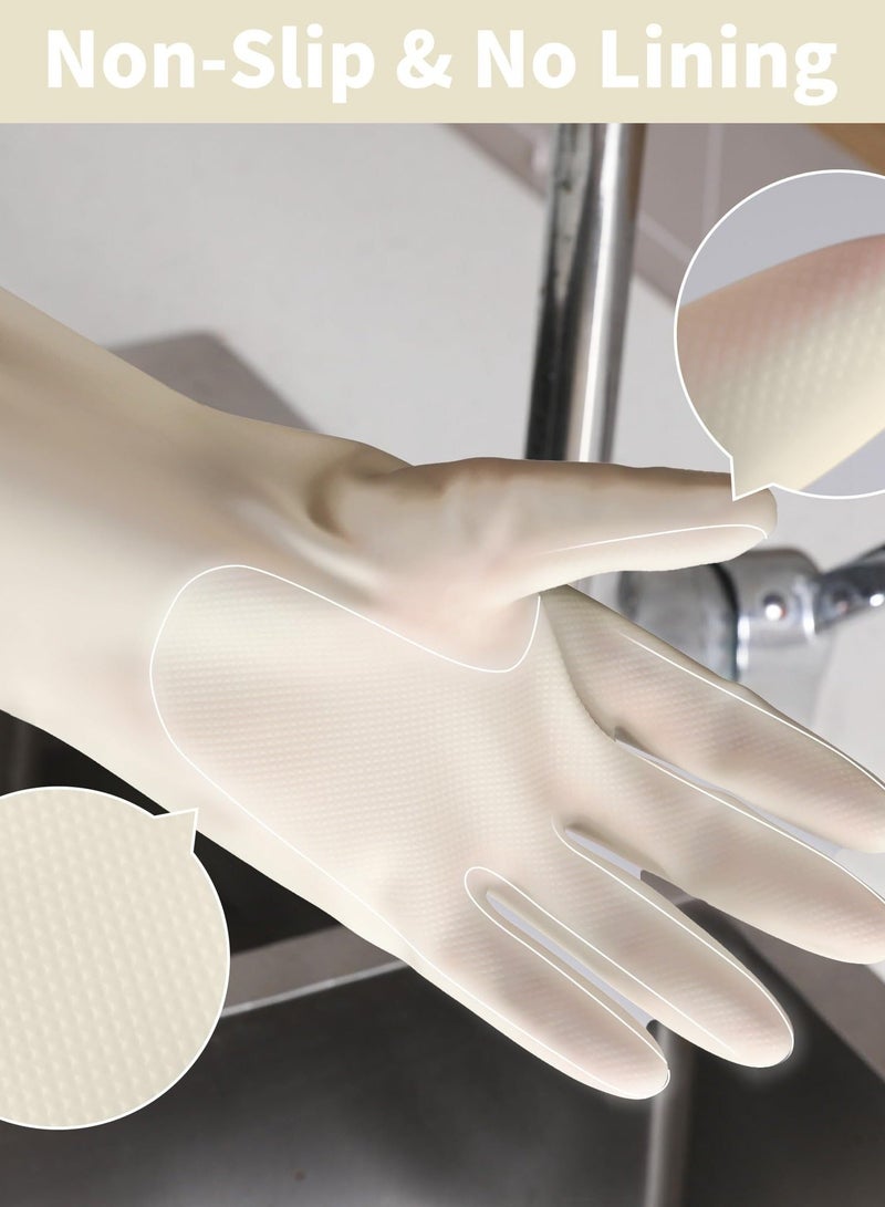 Nitrile Cleaning Gloves, Heavy Duty Long Cuff Reusable Gloves for Kitchen, Bathroom, Gardening, and More, 3 Pairs, Size M, White - Image 1