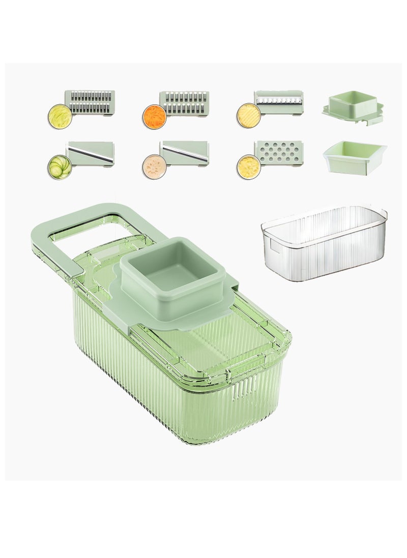 Generic Multifunctional 9-in-1 vegetable cutter, food chopper, onion chopper, vegetable slicer, cutter, vegetable cutter with 6 blades, colander basket, salad/potato/carrot/garlic container  - Image 1