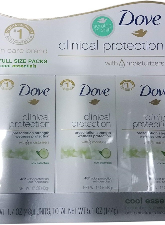 Dove Clinical Protection Cool Essentials Anti-perspirant Deodorant, 1.7 Fl Oz Pack of 3