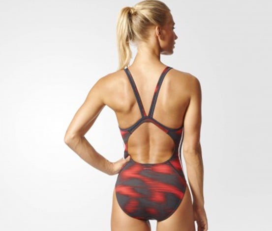 Adidas Essence Flare Graphic Swimsuit, Black and Red  - Image 2