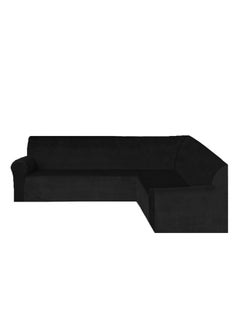 EVORY HOME Sofa Covers L Shape Velvet 6 Meter Slip Resistant and Highly Stretchy Black  - Image 2