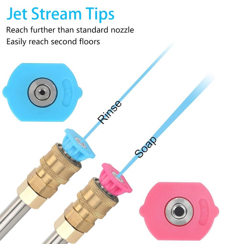 Serplex مجموعة فوهات رش ضغط الماء من ستانلس ستيل سيربلكس - 5 زوايا متعددة و2 فوهة للطوابق الثانية، 1/4'' توصيل سريع، 4000 PSI رشاش عالي الضغط، 7 قطع - Image 4