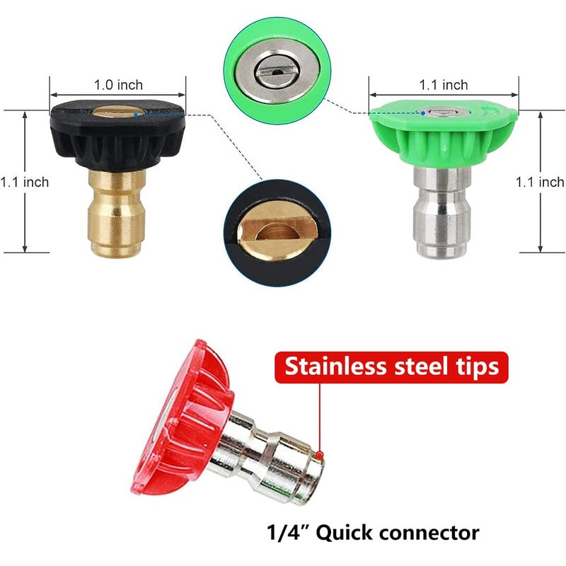 Serplex مجموعة فوهات رش ضغط الماء من ستانلس ستيل سيربلكس - 5 زوايا متعددة و2 فوهة للطوابق الثانية، 1/4'' توصيل سريع، 4000 PSI رشاش عالي الضغط، 7 قطع - Image 5