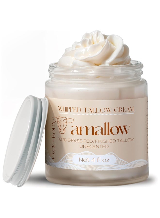 Amallow 100% Grass Fed Beef Tallow for Skin Care - Face + Body - Whipped Moisturizer for Sensitive Skin - Natural Lotion, 4 FL. oz. (Unscented) - Image 1