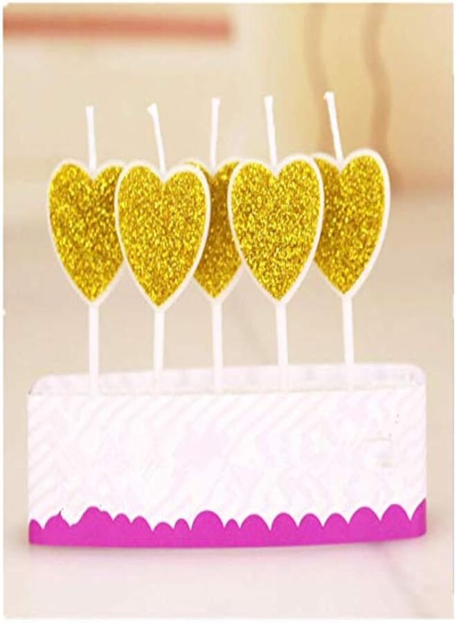 5Pcs Happy Birthday Candle Love Heart Sticks Design Cake Topper Party Decor (Flash)