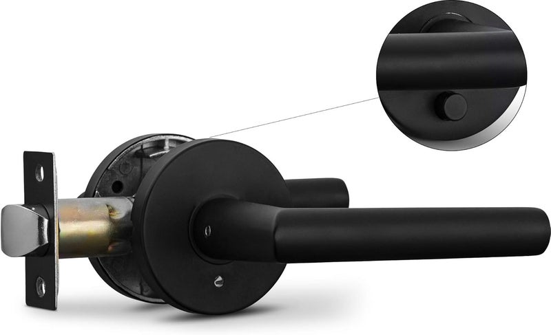 Berlin Modisch Privacy Lever Door Handle Sleek Round Easy to Open Locking Lever Set [for Bedroom or Bathroom] Reversible for Right & Left Sided Doors Heavy Duty - Iron Black Finish - Image 1