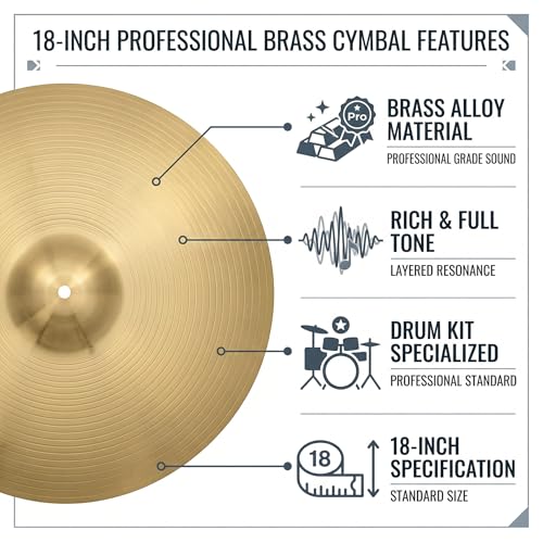 ITSHAND 18 Inch Crash Ride Cymbal for Drum Set, 0.8mm Copper Alloy Bronze Drum Cymbal with Bright Focused Tone, Golden Finish Practice Cymbal for Beginner Drummers, Performance - Image 5