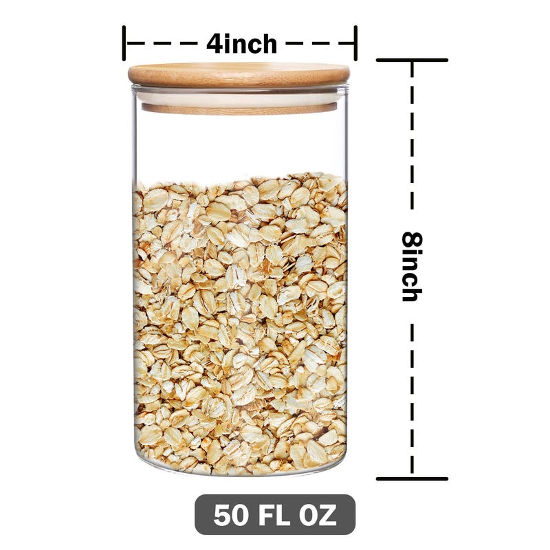 umieo Large Glass Flour and Sugar Containers 50oz Set of 2, Glass Jar with Airtight Lids, Clear Storage Containers with Bamboo Lids for Rice, Oat, Nuts, Candy, Cereal, Coffee, Beans - Image 2