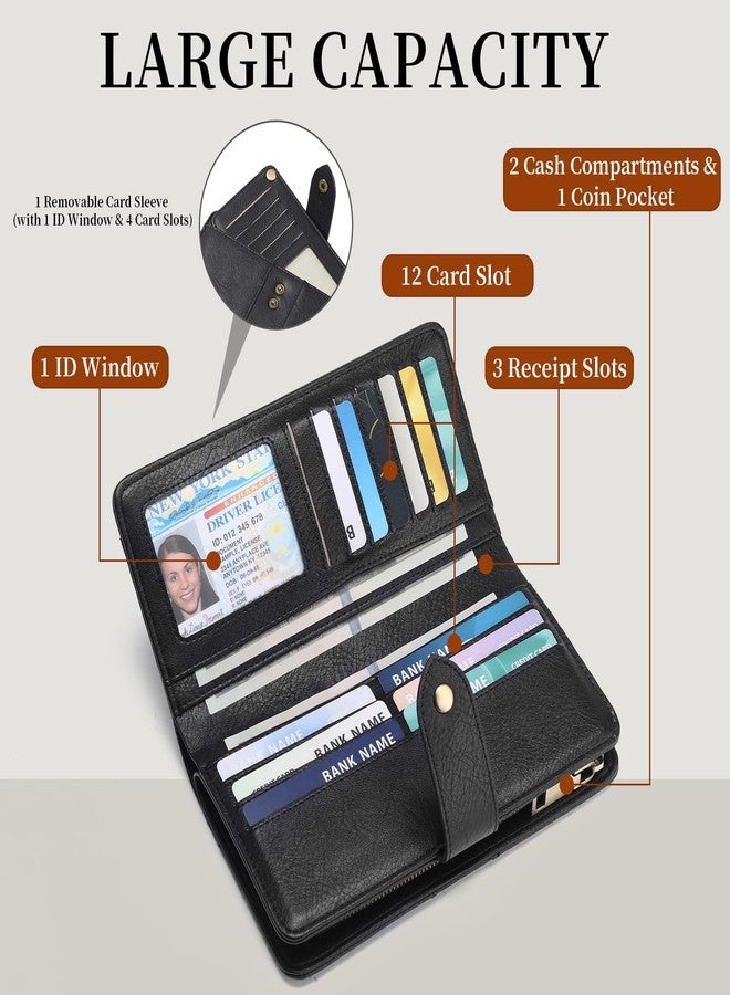 FALAN MULE Womens Leather Wallet Large Capacity Bifold RFID Blocking Card Holder with Zipper Coin Pocket - Image 2
