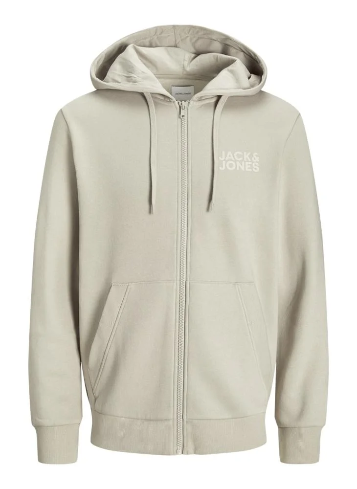 JACK & JONES Moonbeam Detail:Small Print/Moonbeam Logo Zip Through Hoodie for Men | Best Price UAE