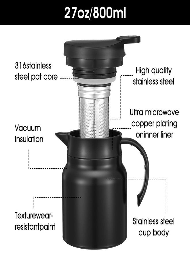 SHENLIU 2 Pcs 27Oz Thermal Coffee Carafes For Keeping Hot/Cold, Stainless Steel Coffee Carafe, Dustproof Insulated Water Carafe Tea Creamer Container for Party Home Milk Hot Chocolates, Black - Image 4