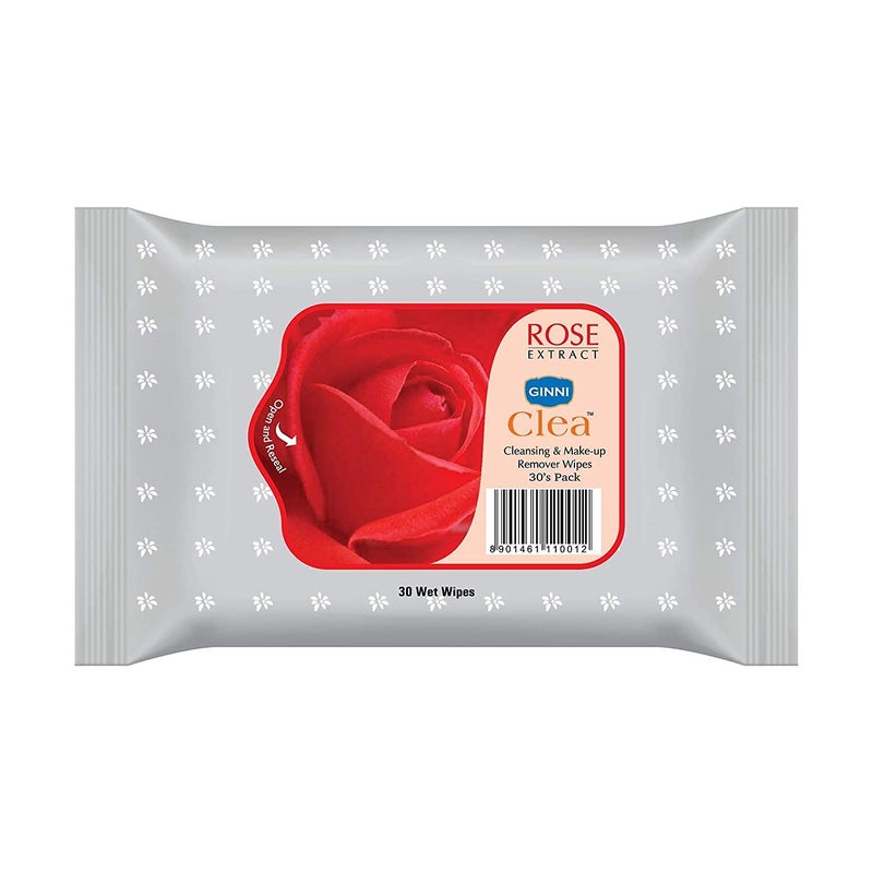 GINNI مناديل جيني كليا المبللة لإزالة المكياج 90 مناديل مرطبة برائحة الورد - Image 2