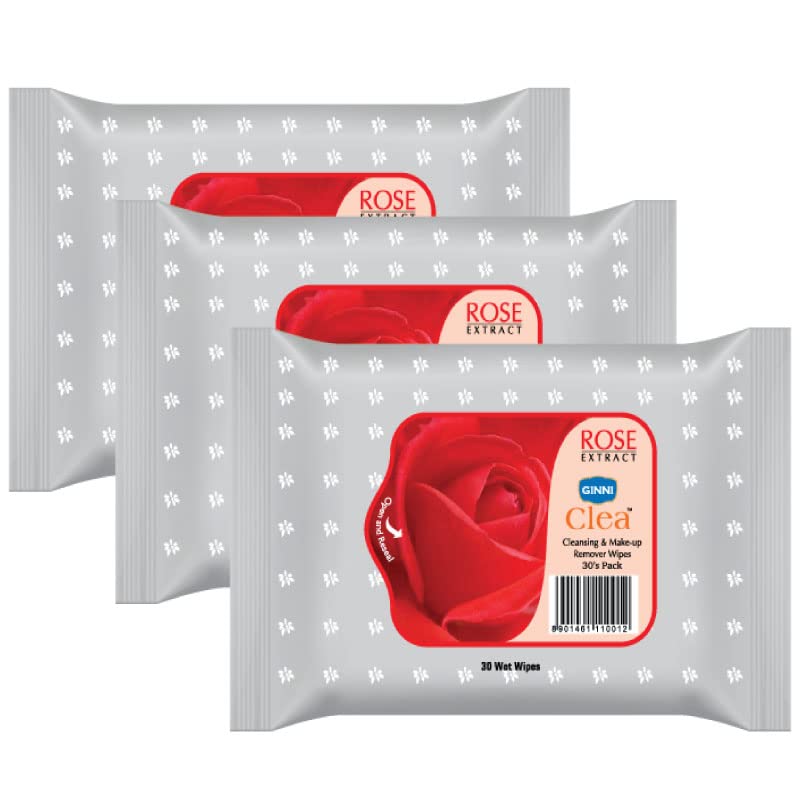 GINNI مناديل جيني كليا المبللة لإزالة المكياج 90 مناديل مرطبة برائحة الورد - Image 1