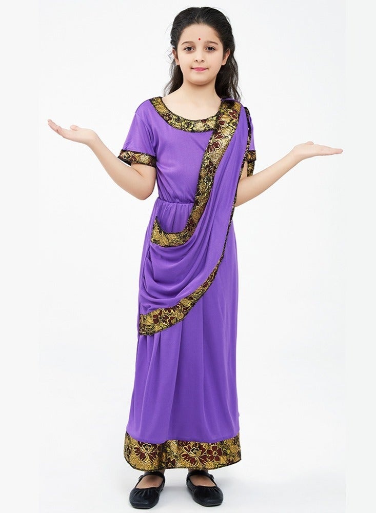 Sparklepals Bollywood Princess Masquerade Dress, Indian Girl Dress Up Kids Cosplay Costume, Purple - Image 4