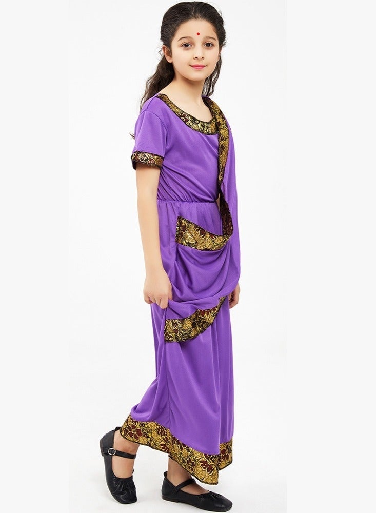Sparklepals Bollywood Princess Masquerade Dress, Indian Girl Dress Up Kids Cosplay Costume, Purple - Image 5