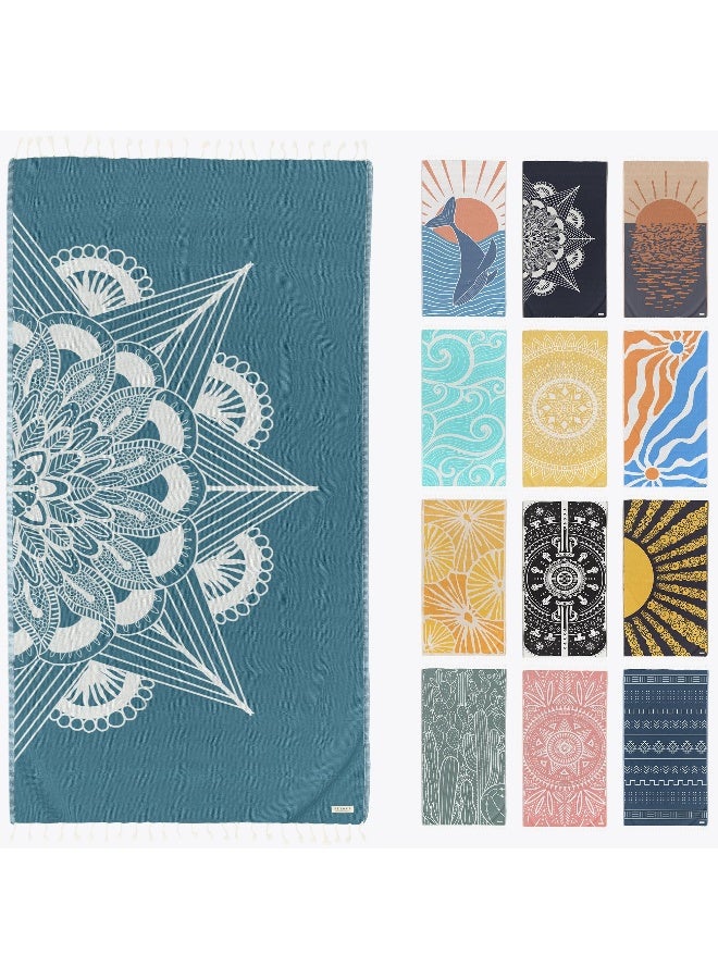 FESHKA Sand Free Turkish Beach Towel (37 x 67) Quick Dry Bath Towel, Oversized Beach Blanket, Lightweight for Travel - Made with 100% Organic Turkish Cotton - Frozen (Teal) - Image 1