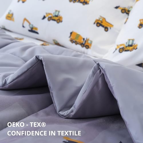 Cokouchyi Full Size Comforter Set for Boys, 5-Piece Bed in a Bag, 3D Construction Bedding Comforter Sheet Set, Ultra Soft and Fluffy, Cartoon Truck Cars - Image 4