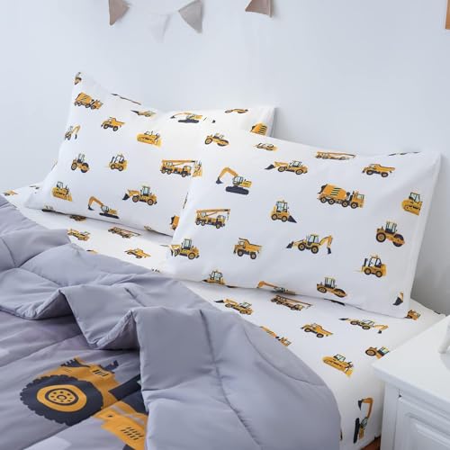 Cokouchyi Full Size Comforter Set for Boys, 5-Piece Bed in a Bag, 3D Construction Bedding Comforter Sheet Set, Ultra Soft and Fluffy, Cartoon Truck Cars - Image 3