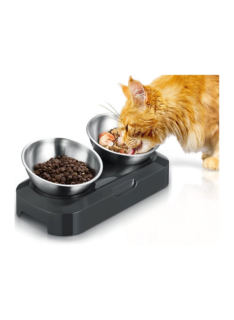 KASTWAVE Raised Cat Bowl with Stainless Steel, Non-Slip Silicone Mat & Raised Cat Feeder with 15° & 0° Tilting Neck Protective Bowl for Pets, Cats Food and Water Feeding - Image 1