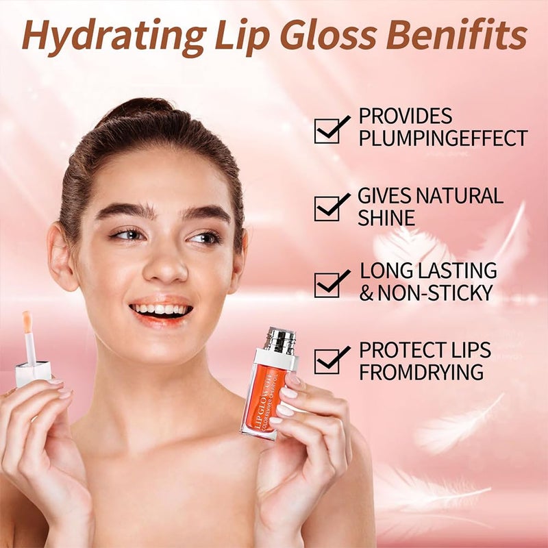 GECOMO Hydrating Lip Glow Oil, Moisturizing Lip Glow Oil, Nourishing Glossy Transparent Lip Oil, Plumping Lip Oil, Lip Balm, Non-sticky Tinted Toot Lip Balm for Lip Care (CORAL) 0.2 OZ - Image 2