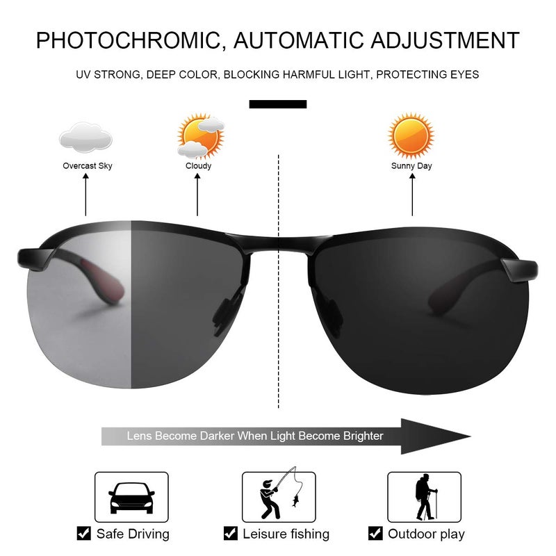 YIMI Polarized Photochromic Driving z87 Sunglasses For Men Women Day and Night safety glasses (photochromic/Black) - Image 2