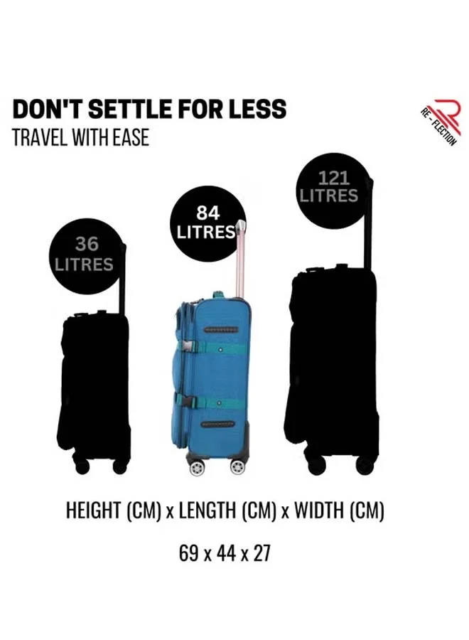 ريفلكشين Reflection 24 Inch Crinkle Carryon Suitcase Lightweight Vertical Series Travel Soft Luggage Trolley with 84L Storage Capacity and 4 Spinner Wheels Teal Blue