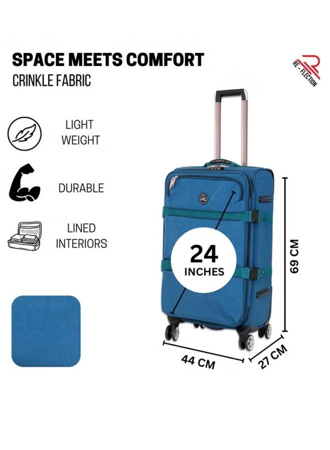 Reflection 24 Inch Crinkle Carryon Suitcase Lightweight Vertical Series Travel Soft Luggage Trolley with 84L Storage Capacity and 4 Spinner Wheels Teal Blue - Image 3