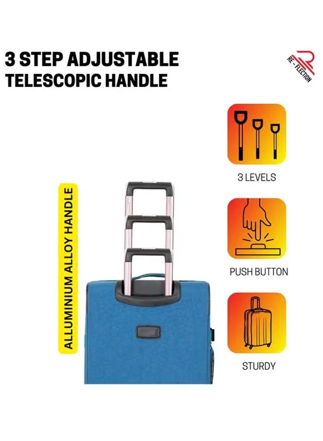 Reflection Reflection 24 Inch Crinkle Carryon Suitcase Lightweight Vertical Series Travel Soft Luggage Trolley with 84L Storage Capacity and 4 Spinner Wheels Teal Blue
