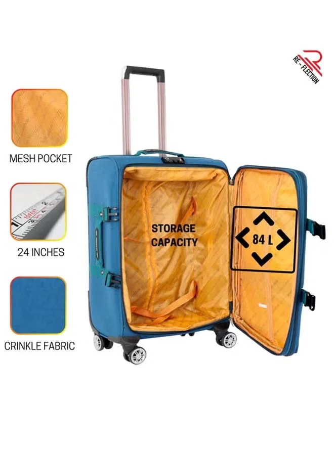 Reflection Reflection 24 Inch Crinkle Carryon Suitcase Lightweight Vertical Series Travel Soft Luggage Trolley with 84L Storage Capacity and 4 Spinner Wheels Teal Blue