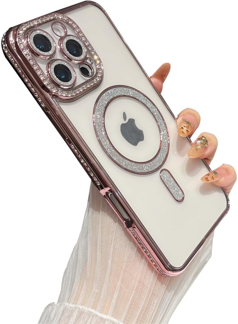 كيس جراب حماية لموبايل آيفون 16 برو ماكس من تيبيكي، جراب حماية مغناطيسي شفاف من البولي يوريثين الحراري الناعم المقاوم للصدمات مزين بترتر لامع ومرصع بأحجار الراين اللامعة، ارجوانى - Image 1