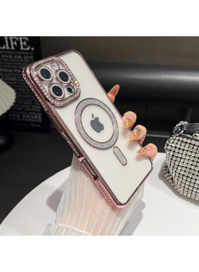 كيس جراب حماية لموبايل آيفون 16 برو ماكس من تيبيكي، جراب حماية مغناطيسي شفاف من البولي يوريثين الحراري الناعم المقاوم للصدمات مزين بترتر لامع ومرصع بأحجار الراين اللامعة، ارجوانى - Image 4