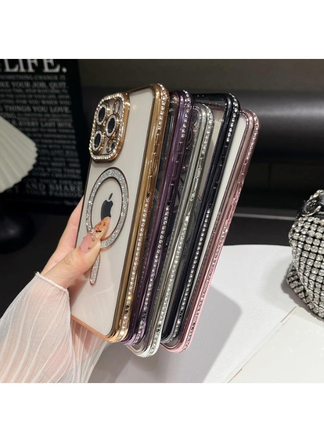 كيس جراب حماية لموبايل آيفون 16 برو ماكس من تيبيكي، جراب حماية مغناطيسي شفاف من البولي يوريثين الحراري الناعم المقاوم للصدمات مزين بترتر لامع ومرصع بأحجار الراين اللامعة، ارجوانى - Image 3