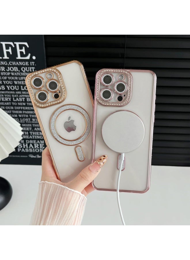 كيس جراب حماية لموبايل آيفون 16 برو ماكس من تيبيكي، جراب حماية مغناطيسي شفاف من البولي يوريثين الحراري الناعم المقاوم للصدمات مزين بترتر لامع ومرصع بأحجار الراين اللامعة، ارجوانى - Image 2