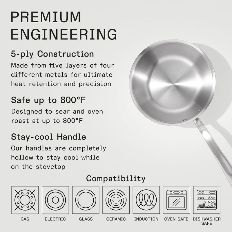 Madein Made In Cookware - 2 Quart Stainless Steel Saucier Pan - 5 Ply Stainless Clad - Professional Cookware - Crafted in Italy - Induction Compatible - Image 3