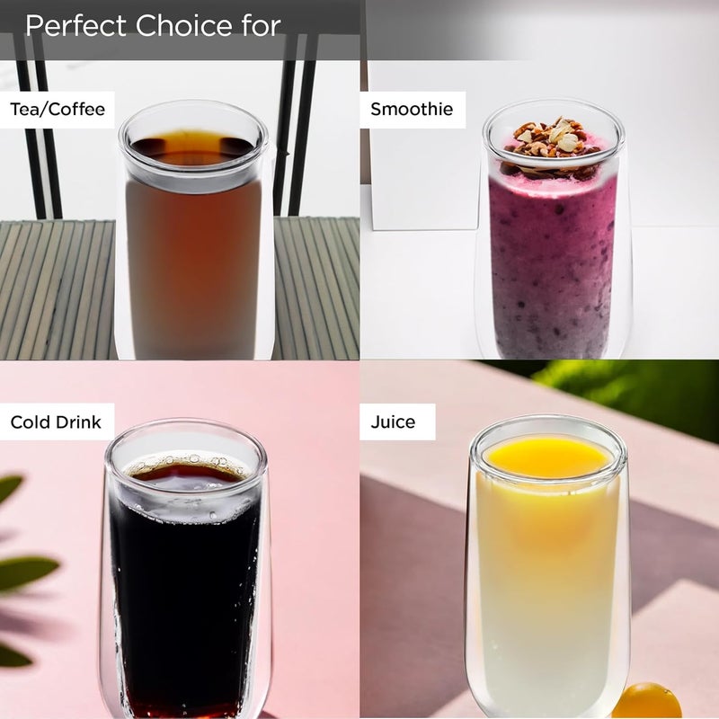 UMAI Double Wall Borosilicate Glass Coffee Mug Cups Set of 2 240ml Each Thermal Resistance Microwave Dishwasher Safe Gifting Pack for FriendsFamilyCouples Grey - Image 4