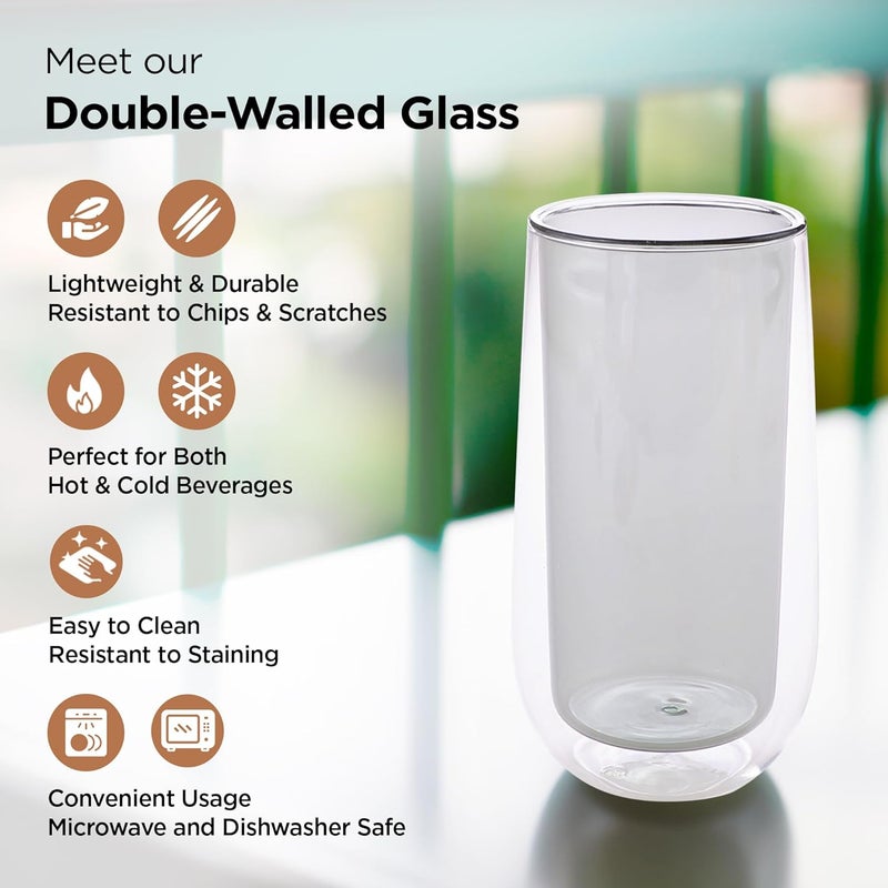 UMAI Double Wall Borosilicate Glass Coffee Mug Cups Set of 2 240ml Each Thermal Resistance Microwave Dishwasher Safe Gifting Pack for FriendsFamilyCouples Grey - Image 2