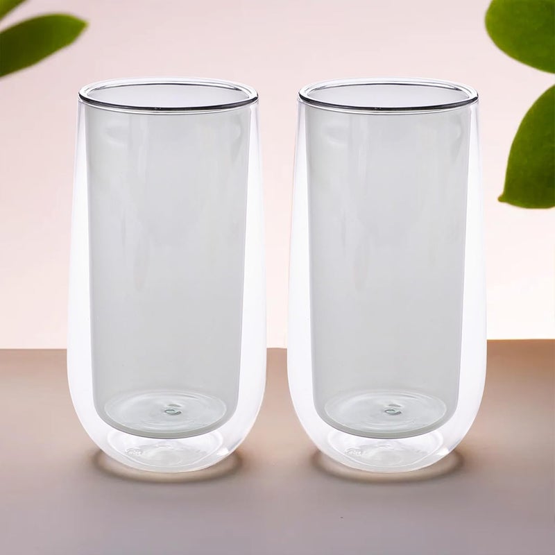 UMAI Double Wall Borosilicate Glass Coffee Mug Cups Set of 2 240ml Each Thermal Resistance Microwave Dishwasher Safe Gifting Pack for FriendsFamilyCouples Grey - Image 1