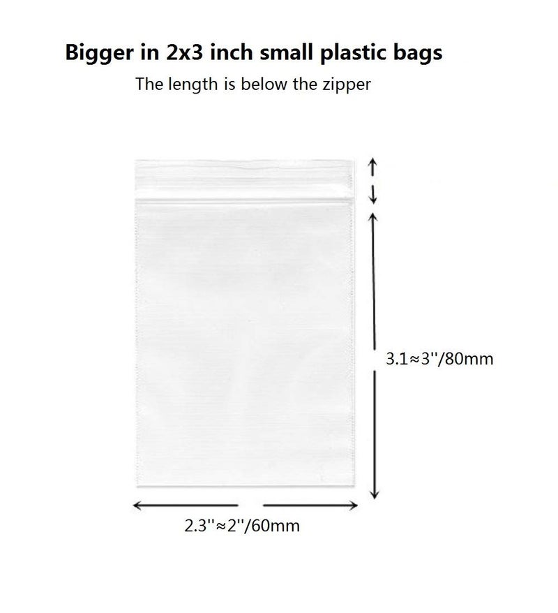 2''x 3'', (Pack of 100) Small Clear Poly Zipper Bags 2 Mil Reclosable Zipper Lock Storage Plastic Bag for Jewelry, Candy