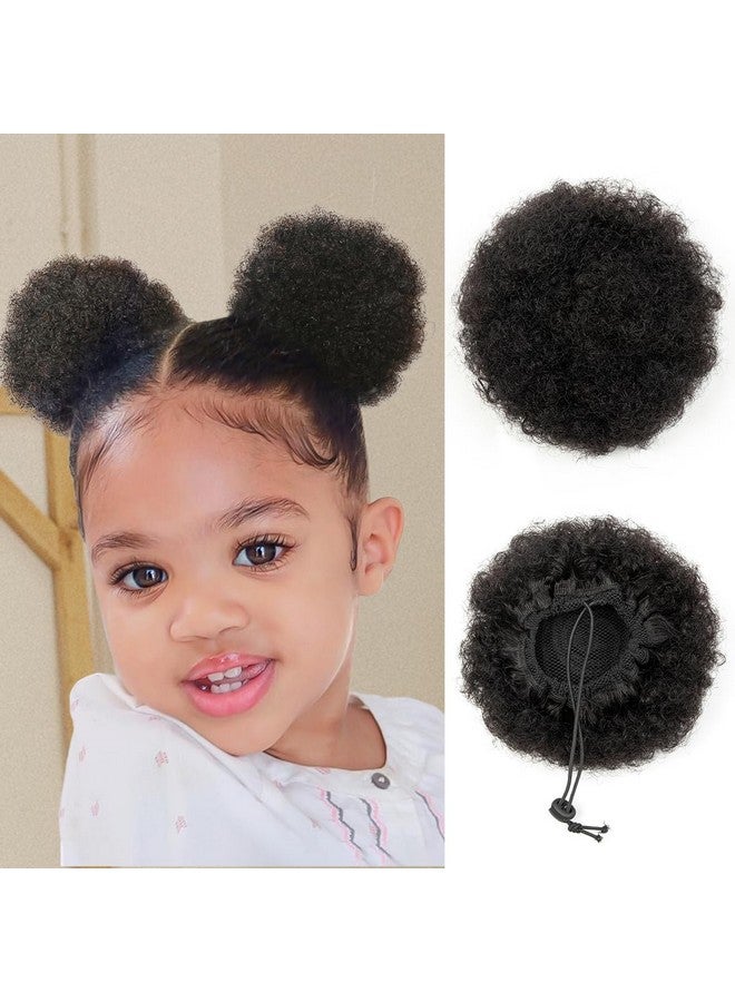 isheeny Afro Ponytail Small Afro Hair For Baby 4 Inch Black Afro Puff Drawstring Ponytail Human Hair 1 Pieces For Children Authentic And Stylish Hairpiece, Afro Curly Puff Style - Image 1
