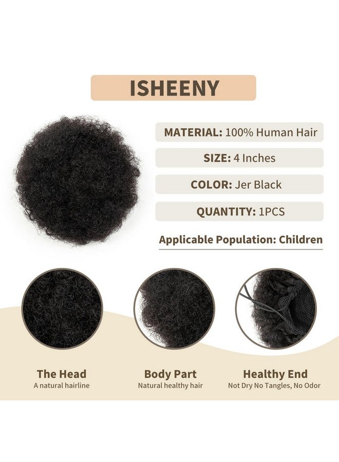 isheeny Afro Ponytail Small Afro Hair For Baby 4 Inch Black Afro Puff Drawstring Ponytail Human Hair 1 Pieces For Children Authentic And Stylish Hairpiece, Afro Curly Puff Style - Image 2