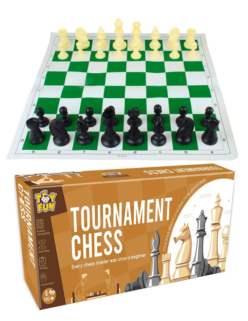 SARTHAM Chess Tournament Set | 17'' X 17'' (Inches) - for Professional Chess Players - Green and White Foldable Travelling Mat, Adult 32pieces - Image 1