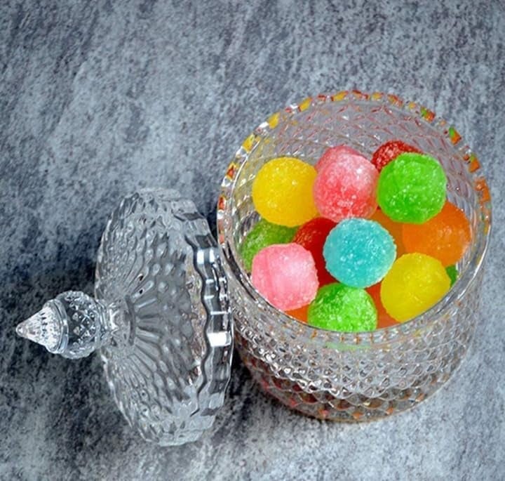 Crystal Glass Storage Jars with Diamond Pattern Decorative Candy Containers with Lids Set of 2 Clear  - Image 3