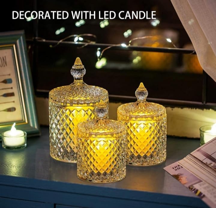 Crystal Glass Storage Jars with Diamond Pattern Decorative Candy Containers with Lids Set of 2 Clear  - Image 5