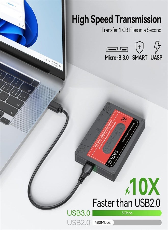 محفظة 2.5 بوصة لمحرك أقراص SSD SATA إلى محول USB 3.0، محفظة HDD خارجية تدعم SSD وHDD بسماكة 7 مم و9.5 مم مع UASP، سعة قصوى 6TB، متوافقة مع أجهزة الكمبيوتر المحمولة WD وSeagate - Image 4