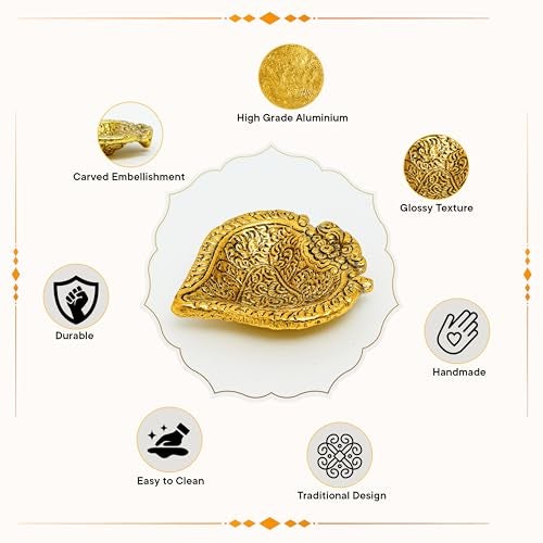 Indian-Shelf IndianShelf Pack of 20 Aarti Diyas – Premium Aluminium Paan Leaf Oil Lamps with Gold Finish, Traditional Pooja Items for Home Temple, Diwali Decoration & Festive Gift - Image 3