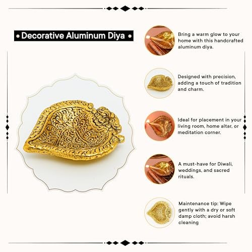 Indian-Shelf IndianShelf Pack of 20 Aarti Diyas – Premium Aluminium Paan Leaf Oil Lamps with Gold Finish, Traditional Pooja Items for Home Temple, Diwali Decoration & Festive Gift - Image 2