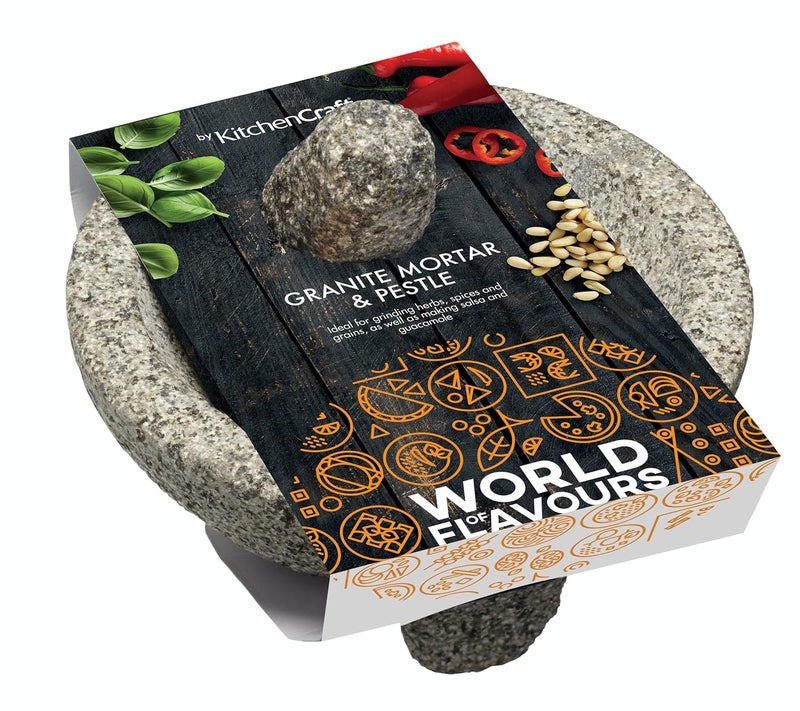KitchenCraft World of Flavours Granite Mortar and Pestle 20x10cm, Sleeved - Image 2