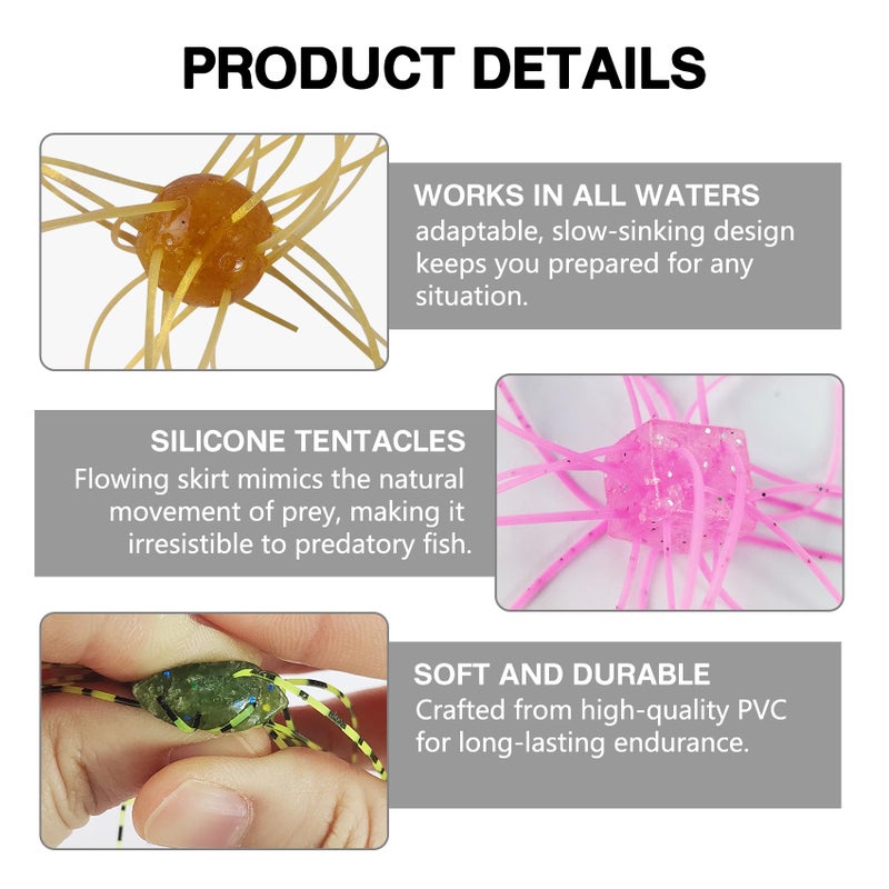 Eupheng Silicone Soft Dice Fishing Lures with Multiple Tentacles, Handmade Slow Sink Bass Fishing Soft Plastic Baits for Drop Shot, Finesse, Wacky Rig - Image 4