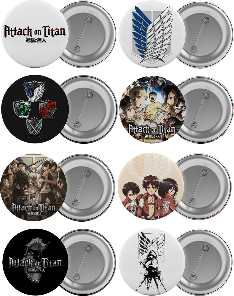 Saturndesign Attack On Titan Bag Badge Set 8 Pieces Largest Size 5.8cm Pin Brooch Attack On Titan